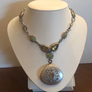 Silver chain with turquoise and amber stones